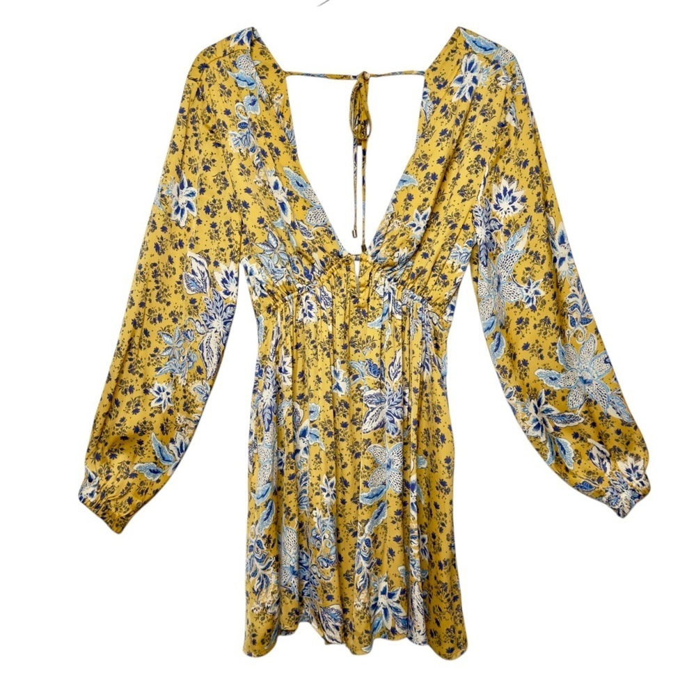 Free People Soli Mini Night Combo Plunging Women’s Silky Mini Dress Sz S - Picture 2 of 14
